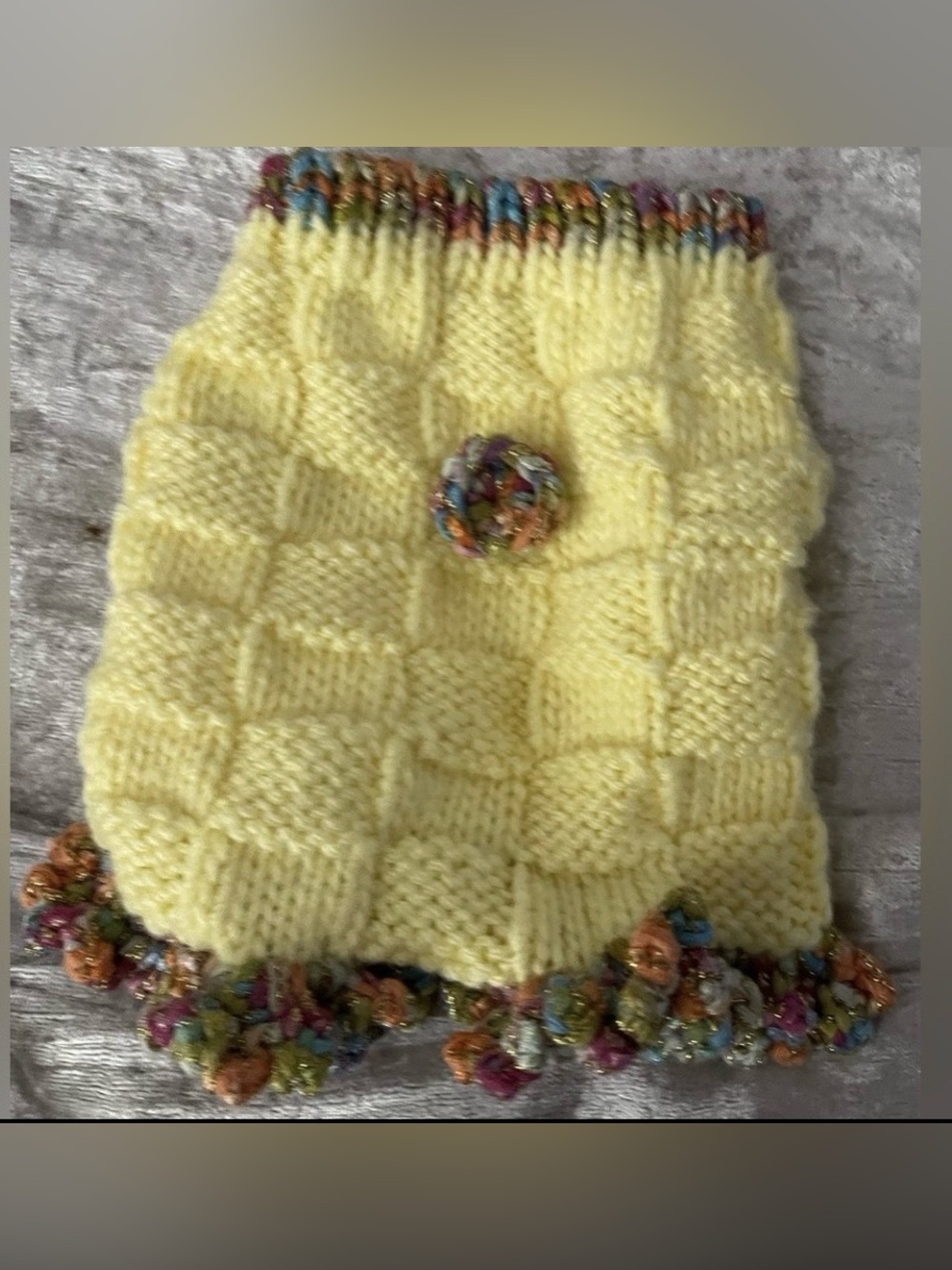 Butter Yellow Hand-Knit Dog Sweater Dress, Glitter Ruffle Collar, Small, New